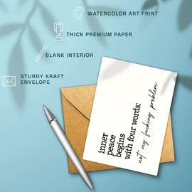 Podagree Inner Peace Funny Quote Card – “Not My Fking Problem” Humor Greeting Card – Sarcastic Birthday Card for Friends, Family, Coworkers, Stress Relief - Envelope Included - 8x5.3 Inch