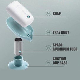 ANIS・KEBBR 2 Pack Leaf Self Draining Soap Holder Suction Cup No Drill Rack Bathroom Kitchen Sink