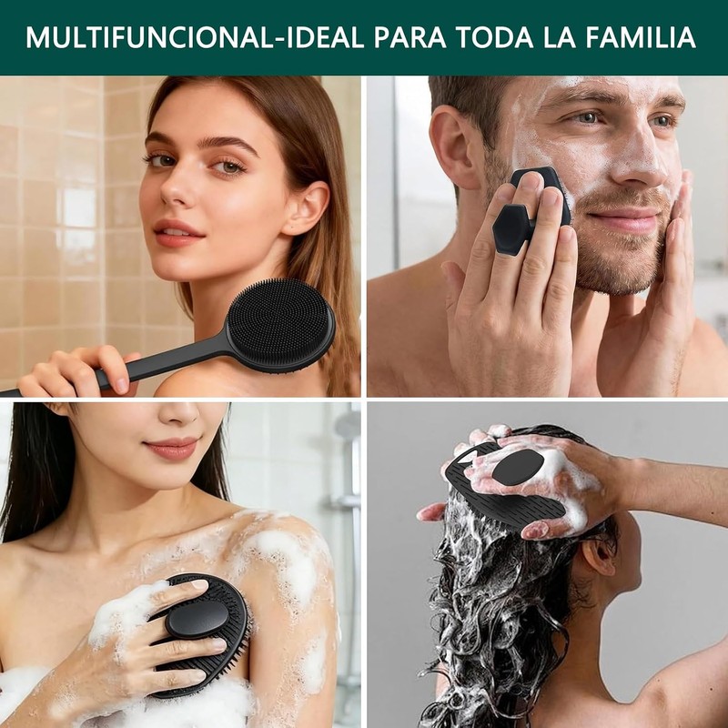 Cepillo corporal de silicona Clecat MXC-0041 set de 5 piezas