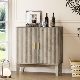 BORNOON Storage Cabinet with Doors and Adjustable Shelf, Modern Fluted Sideboard Buffet Cabinet, Freestanding Coffee Bar for Kitchen, Pantry, Entryway, Living Room (Weathered Gray)