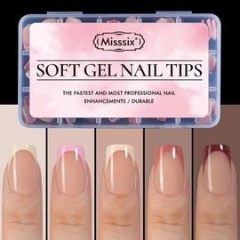 Misssix XBASICTIPS Uñas francesas a presión, 150 piezas cortas y cuadradas de gel francés, uñas postizas de gel suave, preformadas, sin lima, para man
