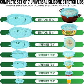 Reusable Silicone Stretch Lids for Food Storage in Fridge - Elastic Heat-Resistant Bowl Covers, Cups, Cans, Jars - Universal Food Grade Lid for Containers