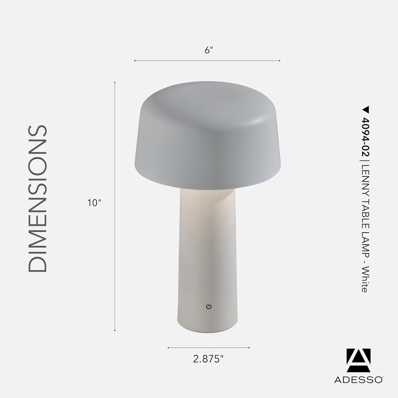 Adesso Cordless Table Lamp with 3-Level Touch Dimmer & Built-in