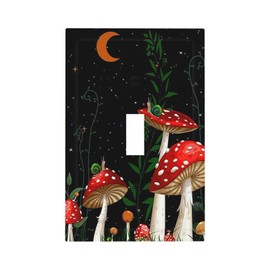Spshian Red Mushroom Forest Moon and Stars Single Toggle Light Switch Covers Decorative 1 Gang Wall Plate Black and Red Snail Plants Leaves Electrical Switchplate Faceplate for Country Bathroom Decor