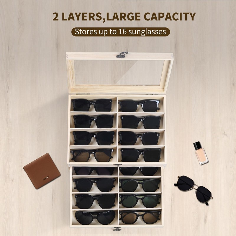 AUTOARK Pine Wood 16 Piece Eyeglasses Storage and Sunglass Glasses