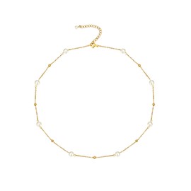 FindChic Women's Pearl Necklace, 0.24 / 0.3 / 0.4 inch (6 mm), 0.3 inch (8 mm), 0.4 inch (10 mm), Artificial Pearl, Chain, 15.7 inches (40 cm), Simple Accessory, Ceremonial Occasions, Wedding, Party