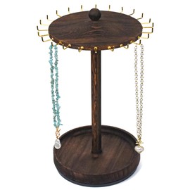 LingLingo Necklace Holder Organizer Jewelry Display Stand for Selling,24 Hooks,14 Inches, Tangle Free, 360 °Rotating,Wood Tray