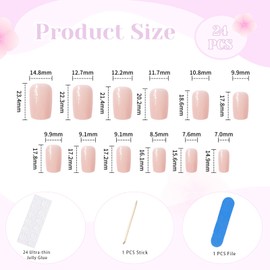 Hebterrka 24 Stück Gold French Tip Nägel zum Aufkleben, Mittellange Quadratische Künstliche Fingernägel, Full Cover für Fingernägel, Gelnägel für Maniküre