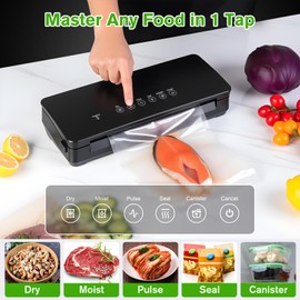 YIERRY 120W Power Vacuum Sealer for Food, Food Sealer Machine with 5 Molds include Dry, Moist, Pulse, Seal, Canister, Accessory, Built in Cutter & Vacuum Bags Storage, with 1 Bag Rolls