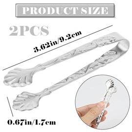 DOERDO 2Pcs Serving Tongs, Stainless Steel Ice Cube Tongs Decorative Sugar Cubes Tongs Home Kitchen, Silver