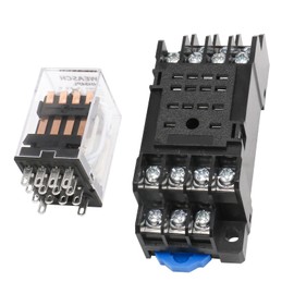 Weasch Electromagnetic Power Relay, HH54PL, AC 12V Coil, 4P4T 4NO 4NC, 14 Pins, LED Indicator Light, with Plug-in Terminal Socket Base (1)