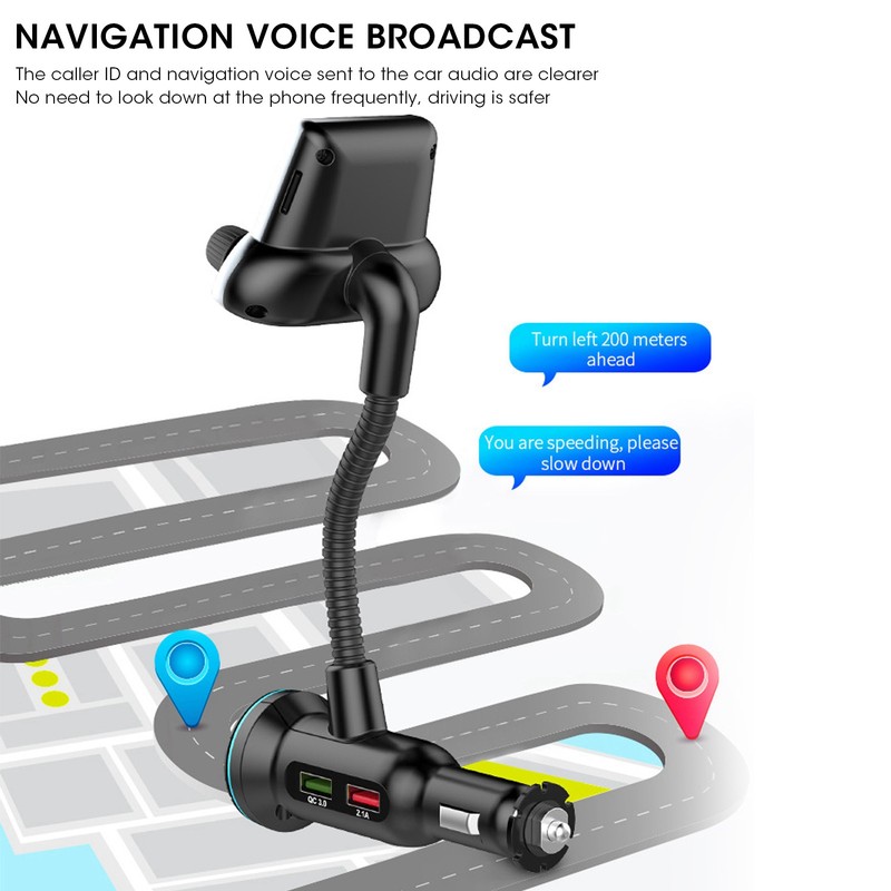 BT14 Bluetooth 5.0 FM Transmitter QC3.0 USB Charger OneKey Handsfree