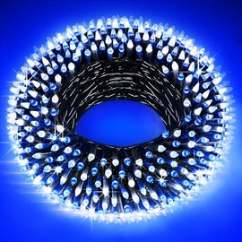 300LED String Lights Indoor Outdoor Use, 8 Lighting Modes 100FT Fairy Lights for Outside, Christmas Tree Lights Outdoor IP44 Waterproof for Xmas Patio Yard Fence Garden Decor Blue & Cool White