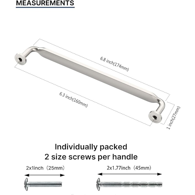 Amerdeco 10 Pack Brushed Satin Nickel Cabinet Pulls 6.3 Inch(160mm)