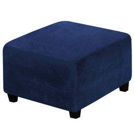 Funda otomana de terciopelo, fundas elásticas para reposapiés de felpa, funda para reposapiés extraíble, taburete de almacenamiento plegable, protector de muebles para sala de estar (azul marino,