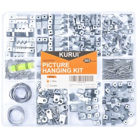 KURUI 303Pcs Picture Hanging Kit, Picture Hangers Assorted Kit with Heavy Duty Wall Hooks, Sawtooth, Picture Wire, D Rings, Hardware Nails, Eye Hooks, Silver Heavy Duty Frame Hooks