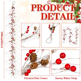 Dingion 6 ft Vintage Artificial Christmas Garland Birch Berry Pinecones Garland White Frosted Birch Christmas Decor for Mantle Home Fireplace Indoor Winter Holiday Xmas Decor