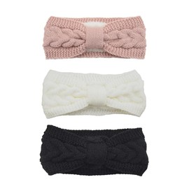 Tiardey 3 Pieces Winter Headband Set Knitted Elastic Thick Crochet Braided Ear Warmers for Women Great for Outdoor Sports, Skiing and Running