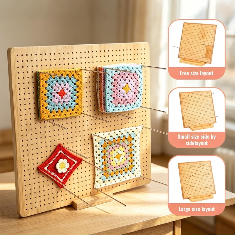 9x9 Inch Crochet Blocking Board, Bamboo Granny Square Blocking Mat