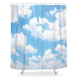 LIGHTINHOME Blue Sky Backdrop Cloud Shower Curtain 72x72 Inch Nature Landscape Scenery Waterproof Fabric Polyester Bathroom Bathtub Decoration 12 Pack Plastic Hooks