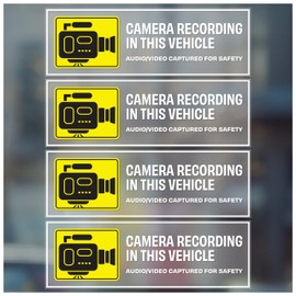 in Car Camera Recording Sticker 4pcs | Camera Recording in This Vehicle Decals for Rideshare, Van, Truck, Taxi Drivers. Clear Weatherproof Vinyl, 6" x 2"