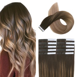XDhair Ombre Tape in Hair Extensions Human Hair 50g 14 Inch Tape in Extensions Color 2/6/18 Color Dark Brown to Brown with Ash Blonde Invisible Glue on Hair Extension(14, #2/6/18)