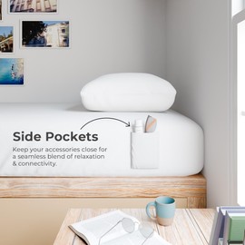 Color Sense Twin/Twin XL Dorm Sheets Includes 2 Fitted Sheets & 2 Pillowcases with Bonus Side Pocket, Wrinkle-Resistant, Quick Dry, College Dorm Room Bed Sheet, fits up to 14" Mattress - White