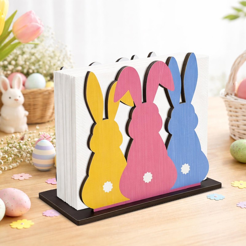 Easter Napkin Holder Cute Bunny Wood Napkin Holder for Table
