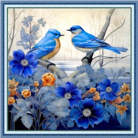 Foxdiviy Stamped Cross Stitch Kits Full Range of Embroidery Needlework Starter Kits for Beginners Adults 11CT Embroidery Patterns Art Crafts DIY Needlepoint Kits-Blue Bird 18x18 inch