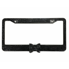 SDeelCase Black Bow Tie Bling Diamond Crystal License Plate Metal Frame For Front/Rear