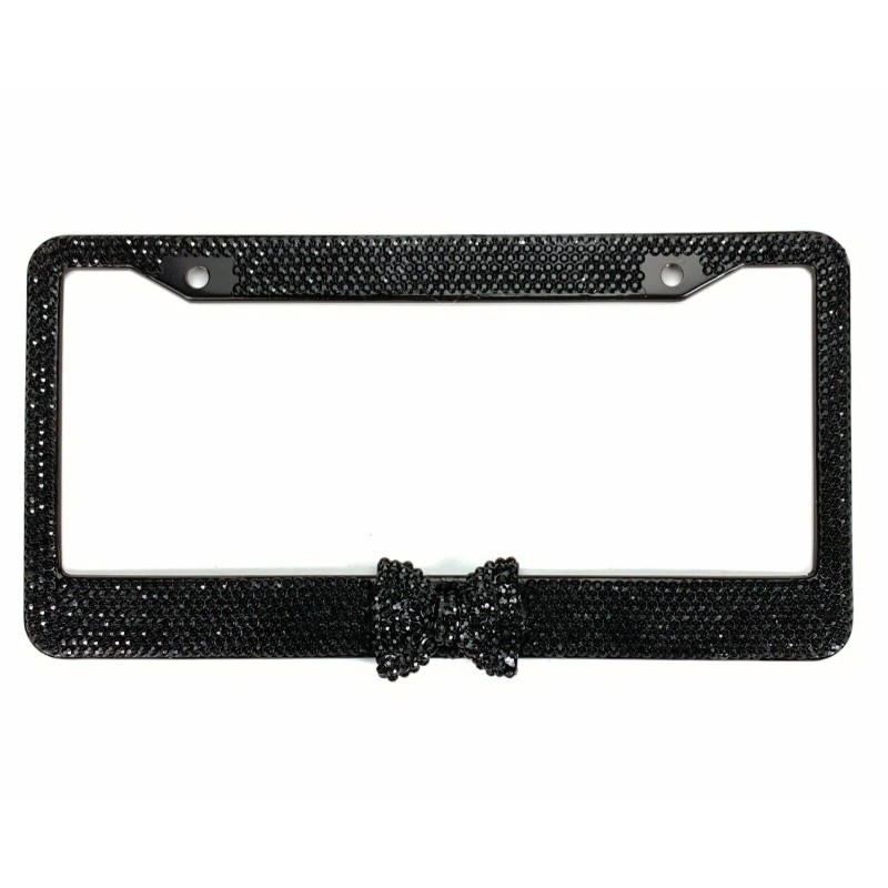 SDeelCase Black Bow Tie Bling Diamond Crystal License Plate Metal