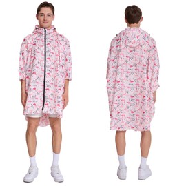 Generic Cloak raincoat Unisex poncho Adult hooded men and women with pockets Mountaineering hiking rainstorm prevention (US, Alpha, One Size, Regular, Regular, Flamingo)