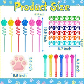 JJWYLTKB 98pcs Paw Print Dog Party Favors Set, Paw Print Party Supplies with Slap Bracelets, Bubble Wands, Paw Stickers, Straws & Keychains Birthday Goodie Bags for Puppy Birthday Party Supplies