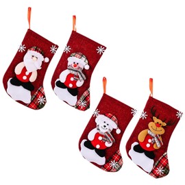 Norhogo Pack of 4 3D Christmas Stockings, Large Santa Stocking for Filling & Hanging, Christmas Decoration for Fireplace, Wall, Stairs, Christmas Tree, 22 x 16 cm