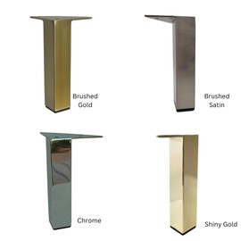 Modern DIY Metal Furniture Legs, 7" H, Brass & Chrome Satin Nickel Square Feet - 4pc Set