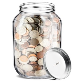 Yinkin 1 Gallon Large Clear Coin Bank Jar with Slotted Lid Large Piggy Change Bank for Adults Teens Holds About 3000 in Coins Glass Money Tip Change Savings Jar for Raffle Ticket Fund Adults Gift
