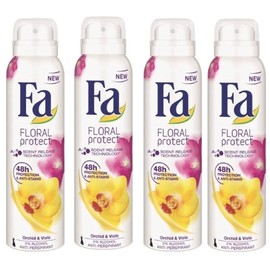 Economy size 200ml/6.7 ounces Fa 48h Deodorant Spray for Men & Women (4 Packs) (Orchid & Viola)