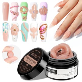 SUPWEE Solid Builder Gel Nail 14g Nude Non-sticky 3D Sculpture Gel Multiple Nail Extension Gel for Carving Patterns Decoration Nail Strengthen Soak Off Nail Art Salon Home