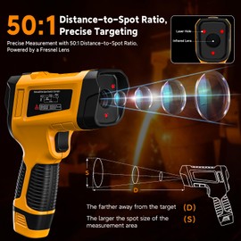 Surpeer -58°F to 3992°F Infrared Thermometer IR Gun, High-Temp Digital Temperature Gun 50:1 Non-Contact Pyrometer & Triple Laser for Kiln, Forge, Furnace, Engine, HVAC, Industrial Use