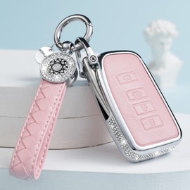 SHANGHONG Compatible with Lexus Key Fob Cover with Keychain Leather Crystal 360 Degree Protection Key Shell Case for RX ES GS LS NX RS GX LX RC LC Smart Key-Pink