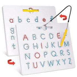 Gamenote Double Sided Magnetic Letter Board - 2 in 1 Alphabet Magnets Tracing Board for Toddlers ABC Letters Uppercase & Lowercase Practicing