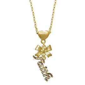 Delight Jewelry Goldtone Crystal Script ''Faith'' Goldtone Bow Heart Necklace, 18+2" Extender