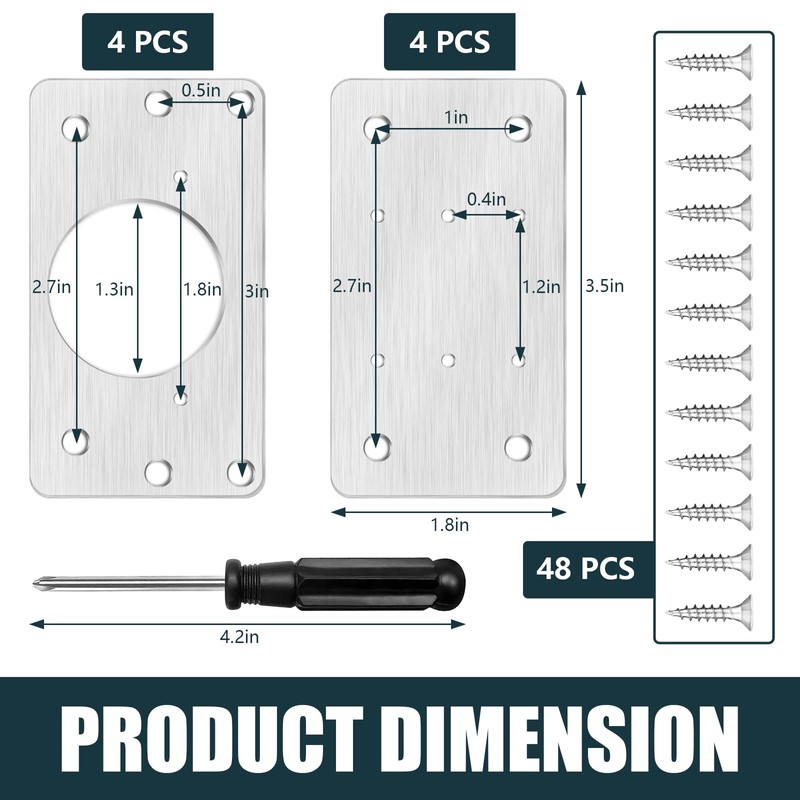 Cabinet Hinge Repair Plate, 8 Pcs Stainless Steel Hinge Repair