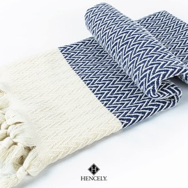 Hencely Turkish Hand Towel Set of 2 - 16 x 40 in Herringbone Kitchen Dish Towel - Multipurpose Hand Towels for Bathroom, Hair, Dishcloth, Yoga, Face, Gym, and Head - Soft and Absorbent (Navy Blue)