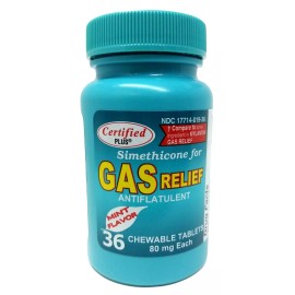 Certiifiedplus 4-PK Simethicone Gas Relief Chewable Tablets 80mg Anti-Gas Bloating 36CT SEALED