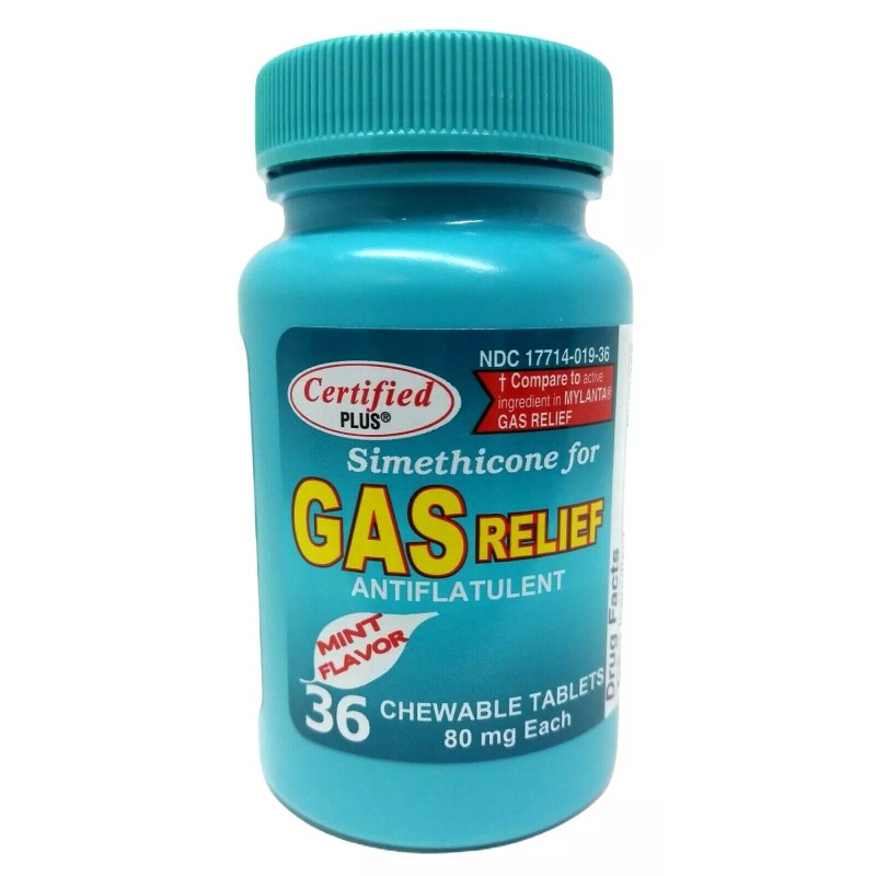 Certiifiedplus 4-PK Simethicone Gas Relief Chewable Tablets 80mg Anti-Gas Bloating