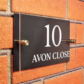 Badgemaster Layered Glass Effect Modern Anthracite Acrylic House Number Sign 20cm x 13cm Centered Number Street Name