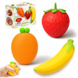 3 Pcs Fruit Squishy Pack - Includes (Strawberry Banana and Carrot), Fruit squishies for Stress Relief,Soft Decompression Toys for Kids Adults