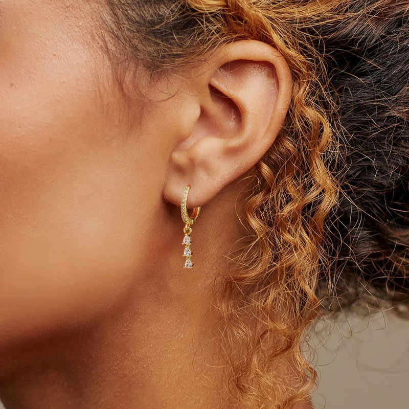 Relveo Gold Drop Earrings for Women,Dainty Small Hoop Earrings CZ