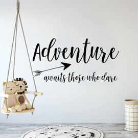 Adventure Awaits Those Who Dare Quotes Wall Decal Art Home Vinyl Stickers Background Bedroom Art Design Wallpaper Mural House Design YMX71 (57x30cm, Black)